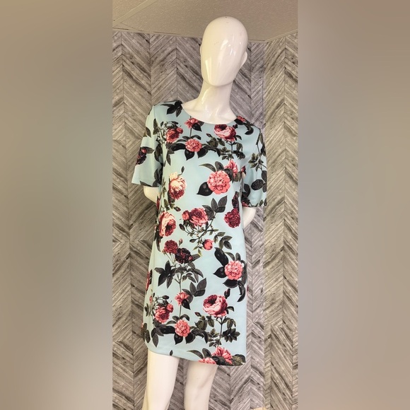 CeCe Mini Dress with Pink Floral on Light Blue, medium - Picture 1 of 10